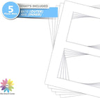 Mat Board Center, Pack of 5, Photo Picture Mats - Acid Free, 4-ply Thickness, White Core - for Pictures, Photos, Framing (8x10 for 2-4x6 White)