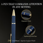 Blue Gel Pen With 24K Gold Finish, Fine lacquer work, Fancy Gift Set for Men & Women, Black Refill, Ideal Office Supplies, Professional, Writing, Executive,Office, Nice Retractable Pens