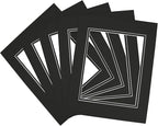 Golden State Art, 11x14 Double Mats for 8x10 - for Photos, Pictures, Frames - Acid-Free, 5 Pack, Black Over Black
