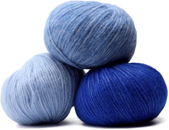 Pullu - Baby Alpaca Merino Wool Yarn Set of 3 Skeins (150 Grams) Worsted Weight - Sourced Directly from Peru - Heavenly Soft and Perfect for Knitting and Crocheting (Denim Blue)