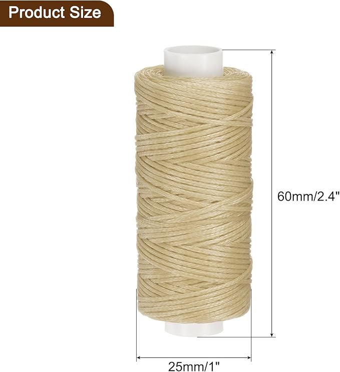 uxcell Leather Sewing Waxed Thread, 55 Yards / 50m 0.8mm 150D Flat Polyester All-Purpose Threads for Leather Crafts, Bookbinding, Beige