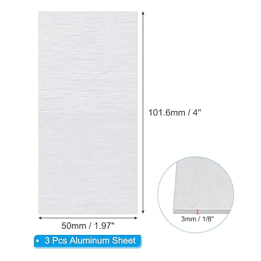 PATIKIL 6061 T651 Aluminum Sheet Metal 4 x 1.97 x 1/8(0.125") Inch 3Pcs Flat Plain Aluminum Plate Covered Stock with Protective Film, Heat Rectangle 3MM for Lndustry Crafting