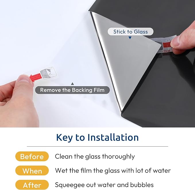 rabbitgoo Window Privacy Film One Way Window Tint for Home, Removable Reflective Heat Sun Blocking Anti UV Glass Door Covering, Mirror Tinting Film House Office, 29.5 in X 16.4 Feet, Black Silver