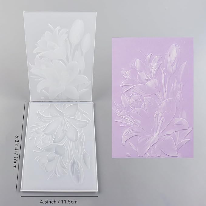 BAOFALI 3D Embossing Folder for Card Making,Lily Flowers Clear Plastic Texture Fades Embossing Folder Template for Scrapbooking and Other Paper Craft Album Stamps DIY Decoration 6.3" L x 4.5" W