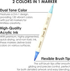 Grabie 120 Colors Dual Tone Brush Tip Acrylic Markers, Dual-Color Paint Markers with 60 Brush Tips, Double Tipped Acrylic Paint Pens for Fabric, Canvas,DIY, Canvas Art Supplies, Set of 60