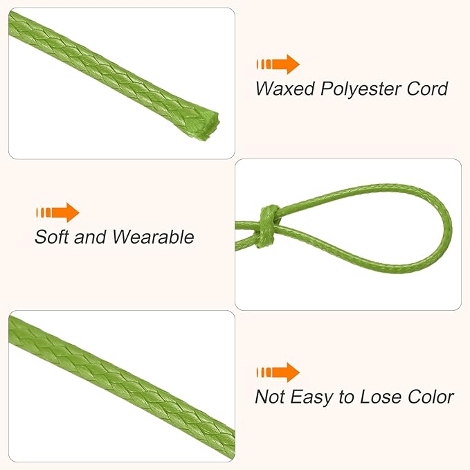 MECCANIXITY Waxed Cord 1mm Waxed Thread 87 Yard Wax String Leather Cord for Bracelet Making, Necklaces, Beading, Jewelry Making and DIY Crafts(Grass Green)