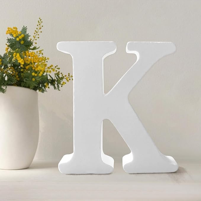 Wood Letters 4.3 Inch, White Unfinished Wood Letters for Graft, Wooden Letters for Wall Decor, Standing Letters for Bedroom, Home, Birthday, Party, DIY Graft (K)