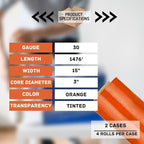 PSBM Orange Stretch Wrap, 15 Inch x 1476 Feet, 8 Pack, Tinted Pre-Stretched Shrink Wrap Film for Moving, Packaging, Pallet Wrapping