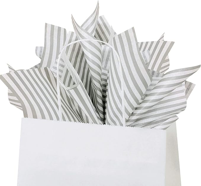 Flexicore Packaging Gray Pin Stripe Print Gift Wrap Tissue Paper Size: 15 Inch X 20 Inch | Count: 100 Sheets | Color: Gray Pin Stripe