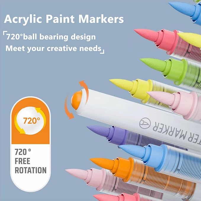 Water Based Acrylic Paint Markers Green, 9 Colors Acrylic Paint Pens Set with Soft Brush Tip, Marker Pen for Rock Painting, Egg, Wood, Glass, Paper, Mugs, Acrylic Painter Ink (Sage Green)