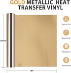 HTVRONT Gold Chrome Heat Transfer Vinyl - 12" X5ft Mirror Metallic Gold Iron on Vinyl, Metallic Foil HTV Vinyl Roll for T-Shirts, Chrome HTV Easy to Cut & Weed