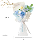Hand-Woven Flower Bouquet Finished（1pcs） for Valentine's Day Girlfriend Birthday Gift Wedding Decoration Crochet Artificial Flower, Bouquet Gift (Blue)