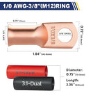 haisstronica 10pcs 1/0 AWG - 3/8"(M10) Battery Cable Lugs, Heavy Duty Copper Wire Lugs with 10pcs 3:1 Adhesive Heat Shrink Tubing,0 Gauge Wire Connectors Battery Terminal Connector,Battery Cable Ends