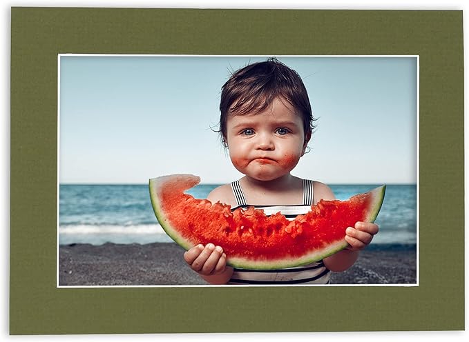 Pack of 25 Acid Free 8.5x11 Mats Bevel Cut for 7x9 Photos - Dill Green Precut Matboards With Backing Boards and Clear Photo Mat Bags For Pictures, Photos, Framing - 4-ply Thickness
