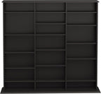 Prepac 3 Column Tall Media Storage Cabinet, Black Storage Cabinet, Display Cabinet, Multimedia Storage Organizer for CDs, DVDs, Blu-rays with 21 Adjustable Shelves 8.75" D x 56" W x 51" H