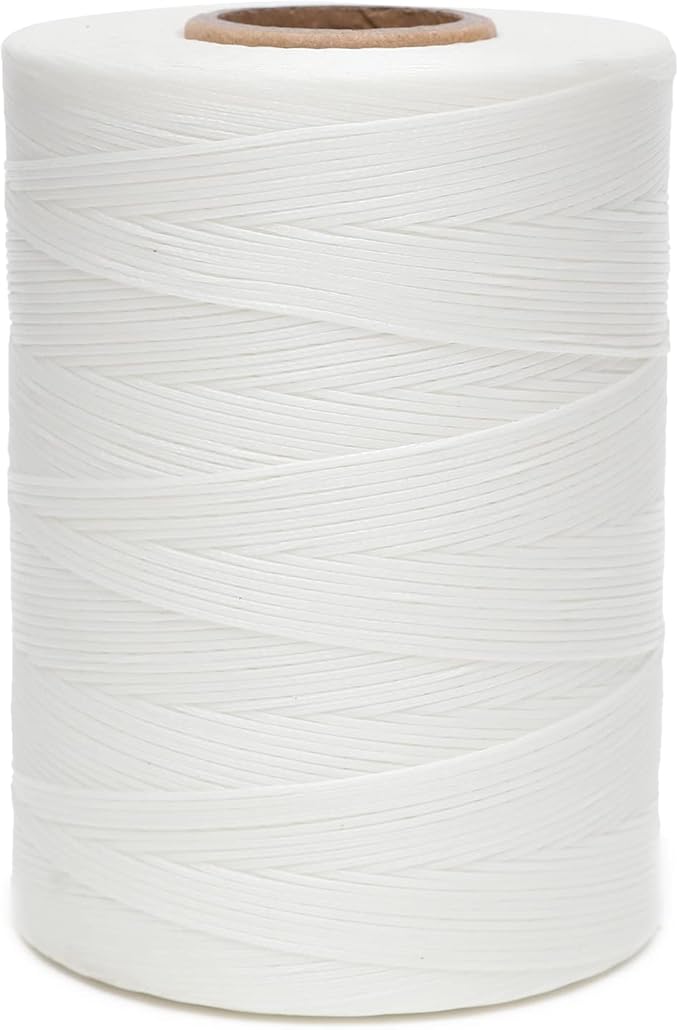 Waxed Thread,852Yds 150D 0.8mm Flat Polyester Wax Thread for Hand Sewing Leather Craft DIY Projects Shoes Repair Book Binding(White)