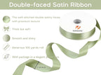 HUIHUANG Sage Green Satin Ribbon 1-1/2 inch x 100 Yards Green Double-Faced Satin Ribbon for Flower Bouquet, Gift Wrapping, Eternal Roses, DIY Crafts, Bridal Shower Wedding Decor