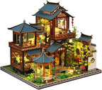 DIY Book Nook Kit - DIY Miniature Dolls House Kit with Furniture and LED Light, 3D Puzzle Wooden Art Bookends, Model Kits for Adults to Build (Yayun Lanting)