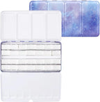 LOONENG Empty Watercolor Palette, Empty Watercolor Tin with Fold Out Palette, Large Purple Watercolor Tray Palette with 28 Empty Full Pans for Plein Air Painting and Sketching
