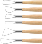 Suiwotin 6pcs Double-Sided Clay Sculpting Tools, Wooden Handle Ribbon Clay Tools, Pottery Trimming Tool, Clay Wire Loop Sculpture Set for Ceramic, Wax Carving Modeling