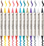 TRANSON 12 Colors Bold and Brush Dual-tip Acrylic Paint Marker Pen Set for Canvas Rock Wood Leather Ceramic DIY Painting