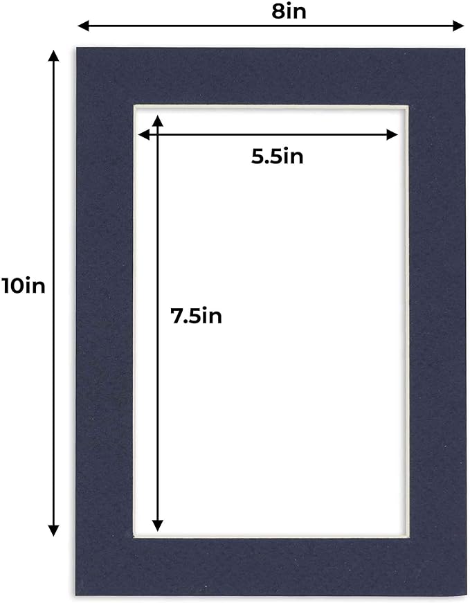 6x8 Mat for 8x10 Frame - Precut Mat Board Acid-Free Show Kit with Backing Board, and Clear Bags Navy 6x8 Photo Matte Made to Fit a 8x10 Picture Frame Matboard for Framing, Pack of 10 Mats
