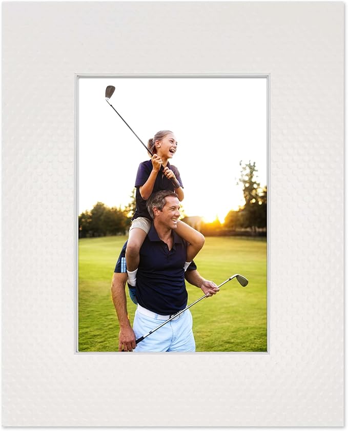 8x10 Mat Bevel Cut for 5x8 Photos - Acid Free Golf Ball Texture Precut Matboard With Backing Board and Crystal Clear, Self Seal Photo Mat Bag - For Pictures, Photos, Framing - 4-ply Thickness