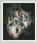 Stitchmelody Counted Cross Stitch Kits,14CT Unprinted Embroidery Set DMC Needlework- Wolves Couple 17.3''×20''