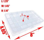 Xiaoyztan Clear Plastic Organizer, 18 Fixed Grids, Jewelry Box Bead Storage Container for Small Parts, Fishing Tackle, DIY Crafts, and Earrings, Overall 8 x 4.7 x 1.3 Inch, 2Pcs