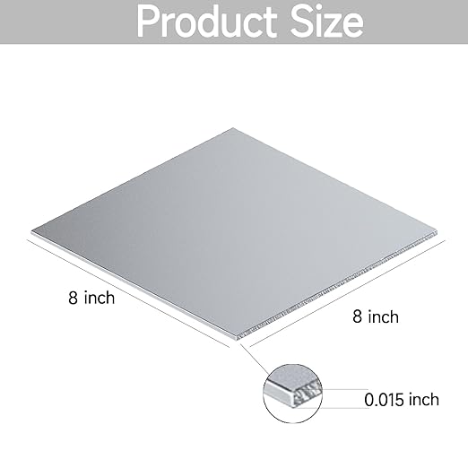 304 Stainless Steel Sheet - 4PCS 8" X 8" X 1/64" Thin Stainless Steel Plate 1/64 Inch Thickness with Protective Film Metal Sheets Shim Stock Sheets for Kitchen DIY Crafting etc. (203 x 203 x 0.39 mm)