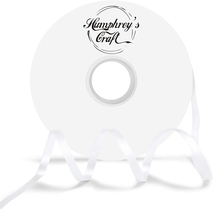 Humphrey's Craft 1/4 Inch White Double Faced Satin Ribbon - 50 Yards Variety of Color for Crafts Gift Wrapping DIY Bows Bouquet Decoration Sewing Christmas Tree Wedding and Invitation Card.