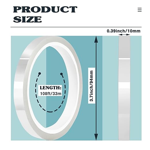 6 Rolls 10mm x33m(108ft) Clear Heat Tape,Transparent High Temperature Heat Resistant Tape,Heat Transfer Tape for Heat Press and Sublimation,Heat Transfer Vinyl,No Residue