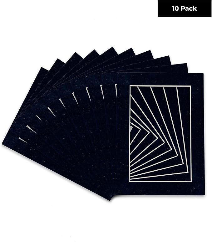 Pack of TEN 11x14 Mats Bevel Cut for 8.5x11 Photos - Acid Free Navy Suede Precut Matboards For Pictures, Photos, Framing - 4-ply Thickness