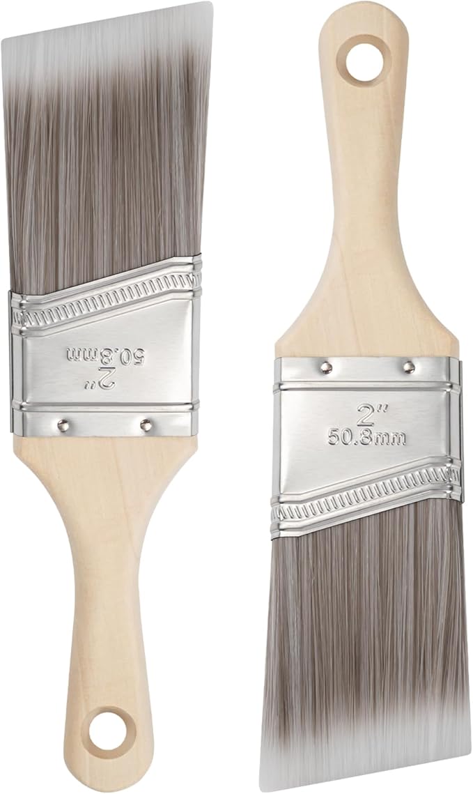 Paint Brushes, 2 Inch, 2 Pack, Angled Brushes with Short Handle, Shortcut Paintbrush for Paints and Stains, Small Paint Brushes for Walls, Furniture, Cabinets and Home Improvement
