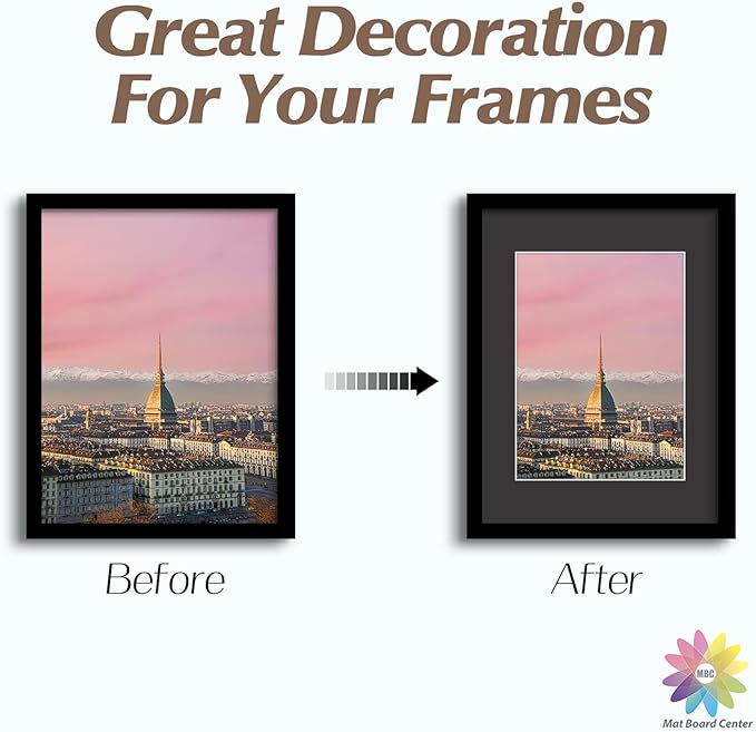MBC Mat Board Center, 10 Pack 12x16 for 9x12 Black Picture Mats Frame Mattes, Bevel Cut, Acid Free, 4-ply Thickness