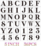 5 inch Letter Stencils for Painting On Wood,36pcs Stencils Letter Alphabet Number Stencil Templates for Wood Wall Signs Door Porch Fabric