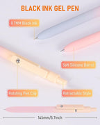 FIOVER Gel Pens, 5pcs Black Ink Medium Point 0.7mm Smooth Writing Pens with Comfort Grip, Aesthetic Ballpoint for Journaling School Office Supplies, Gifts for Women Men(5PCS Gradient Black Ink)