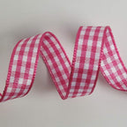 Pink and White Gingham Ribbon Hot Pink Gingham Ribbon 25 Yards Each Roll 100% Polyester (3/8", Hot.Pink)