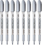 MYARTOOL Metallic Marker Pens, Silver Metallic Permanent Markers for Artist Illustration, Crafts, Gift Card Making, Scrapbooking, Fabric, DIY Photo Album, Value Set of 8