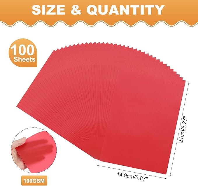 MECCANIXITY 100 Sheet Colored Vellum Paper 5.9" x 8.3", 100gsm Translucent Printable Vellum Sheets for Printing Wedding Invitations Inkjet Laser Printer, Red