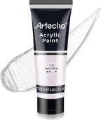 Artecho White Acrylic Paint, Pearl White (120ml / 4.05oz) Tubes, Art Craft Paints for Canvas, Rock, Stone, Wood, Fabric, Art Supplies