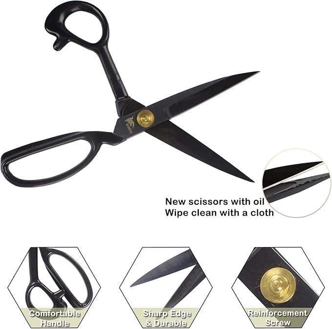 BIHRTC Professional 9 inch Dressmaking Tailor Scissors Small Embroidery Scissors Sharp Fabric Sewing Shears Scissor for Cloth Altering Leather Threading Cutting and Artwork