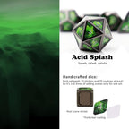 Haxtec Metal Dice Set D&D Acid Splash Real Scene Black Green Polyhedral DND Dice W/PU Leather Dragon Eye Dice Bag for TTRPG Compatible with Dungeons and Dragons Gifts
