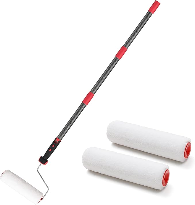 Multi-Function Paint Roller Kit - 72in Stainless Steel Pole, Mural Brush for Walls & Ceiling, No Drip, Grey
