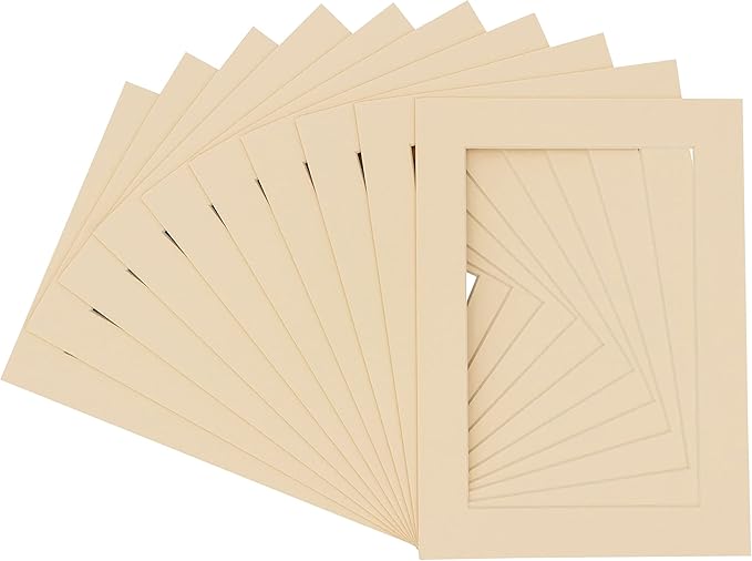 Pack of Ten 8.5x11 Mats Bevel Cut for 7x9 Photos - Acid Free Cream Precut Matboards for Pictures, Photos, Framing - 4-ply Thickness