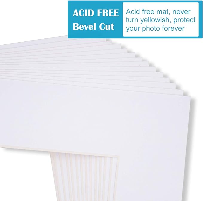 Egofine Pack of 25 White Pre-Cut Mat Board 11x14 Picture Mat for 8x10 Photo with White Core Bevel Cut Mattes Sets. Includes 25 High Premier Acid Free Mats & 25 Backing Board & 25 Clear Bags