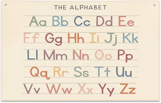 Alphabet Banner Playroom Decor Banner Canvas 21 in x 33 in Hanging Flag Perfect for Kids Nursery and Playroom Wall Stylish Room Decor for Boys and Girls