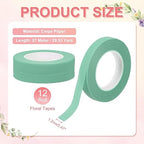 MECCANIXITY 12 Rolls Floral Tapes, 30 Yard x 1/16 in Florist Crepe Flowers Bouquets Tape Adhesive Waterproof for Flower Arranging Wrapping, Turquoise
