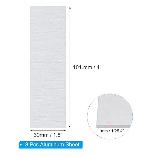 PATIKIL 6061 T651 Aluminum Sheet Metal 4 x 1.18 x 1/25.4(0.04") Inch 3Pcs Flat Plain Aluminum Plate Covered Stock with Protective Film, Heat Rectangle 1MM for Lndustry Crafting