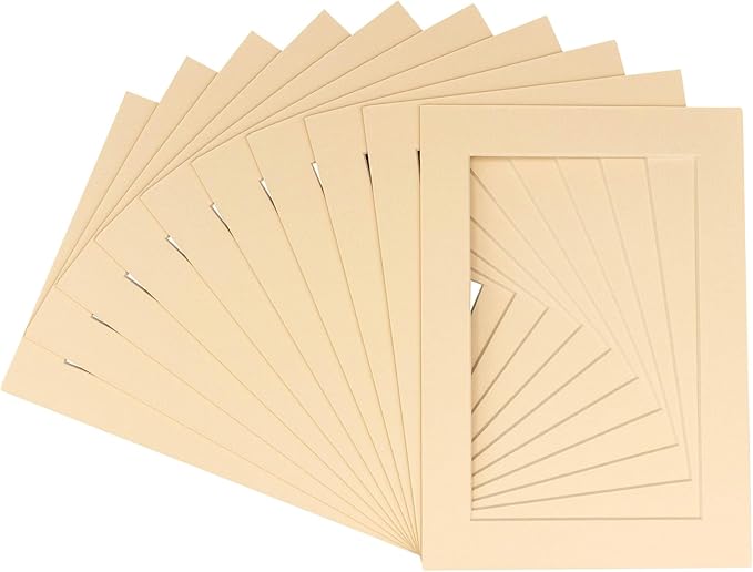 Pack of TEN 11x14 Mats Bevel Cut for 8.5x11 Photos - Acid Free Beige Precut Matboards For Pictures, Photos, Framing - 4-ply Thickness